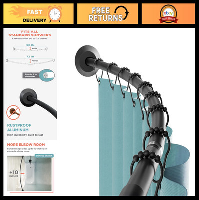 Curved Matte Black Shower Curtain Rod - Tension or Permanent Mount, Easy Install