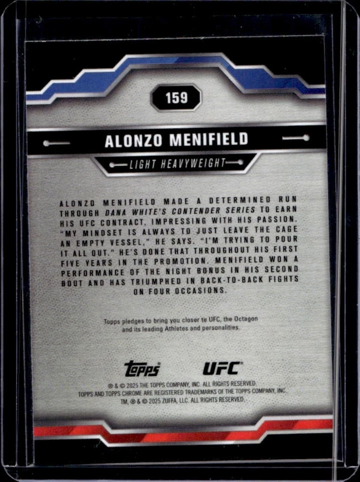 2025 Topps UFC Chrome Alonzo Menifield Green Refractor #/99 - Image 2 of 2