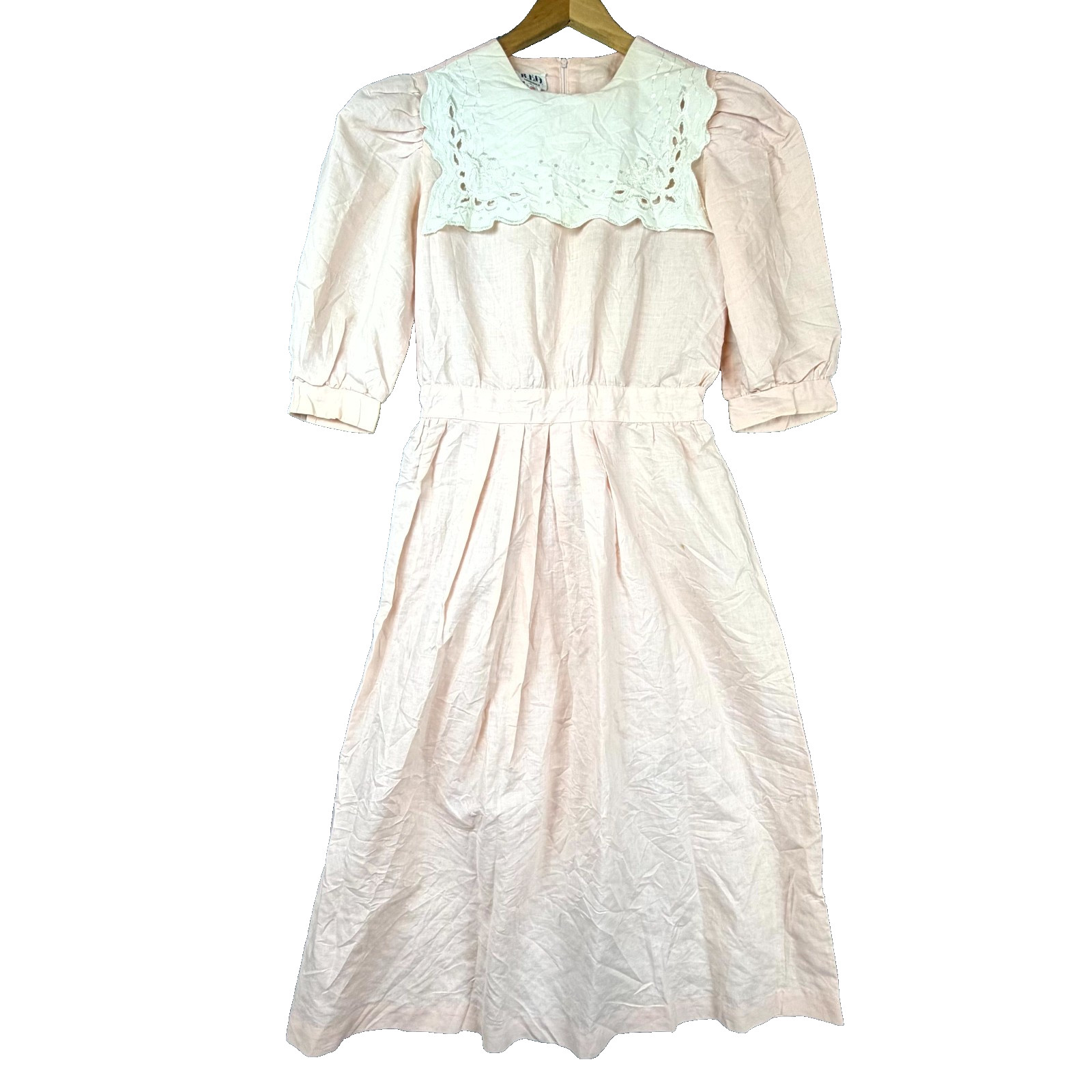 Vintage R.E.O. Originals Dress Womens S Pink Bib Collar Lacey Housewife 80s