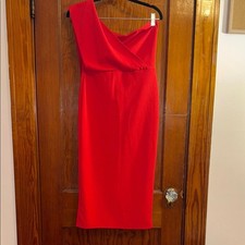 PrettyLittleThing Vibrant Red Asymmetrical Holiday Dress - Size 8