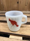 Vintage Fire King white glass mug anchor hocking Cardinal Chickadee Bird