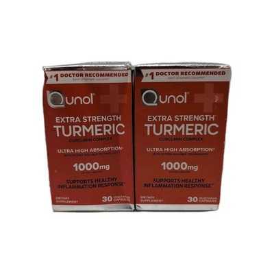 (2) Qunol Extra Strength 1000mg Turmeric Curcumin, 30 Capsules Each. Exp: 10/26