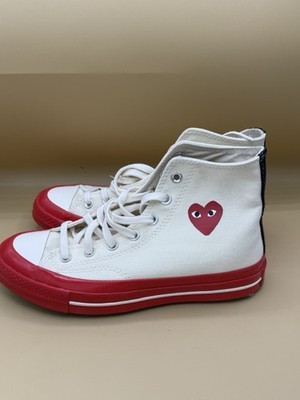 Converse Chuck Taylor All Star 70 Hi Comme Garcons PLAY Egret Red heart shoes