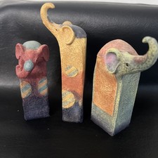 Set of 3 Hand Painted Elephant Figrines Sculpture Ornament