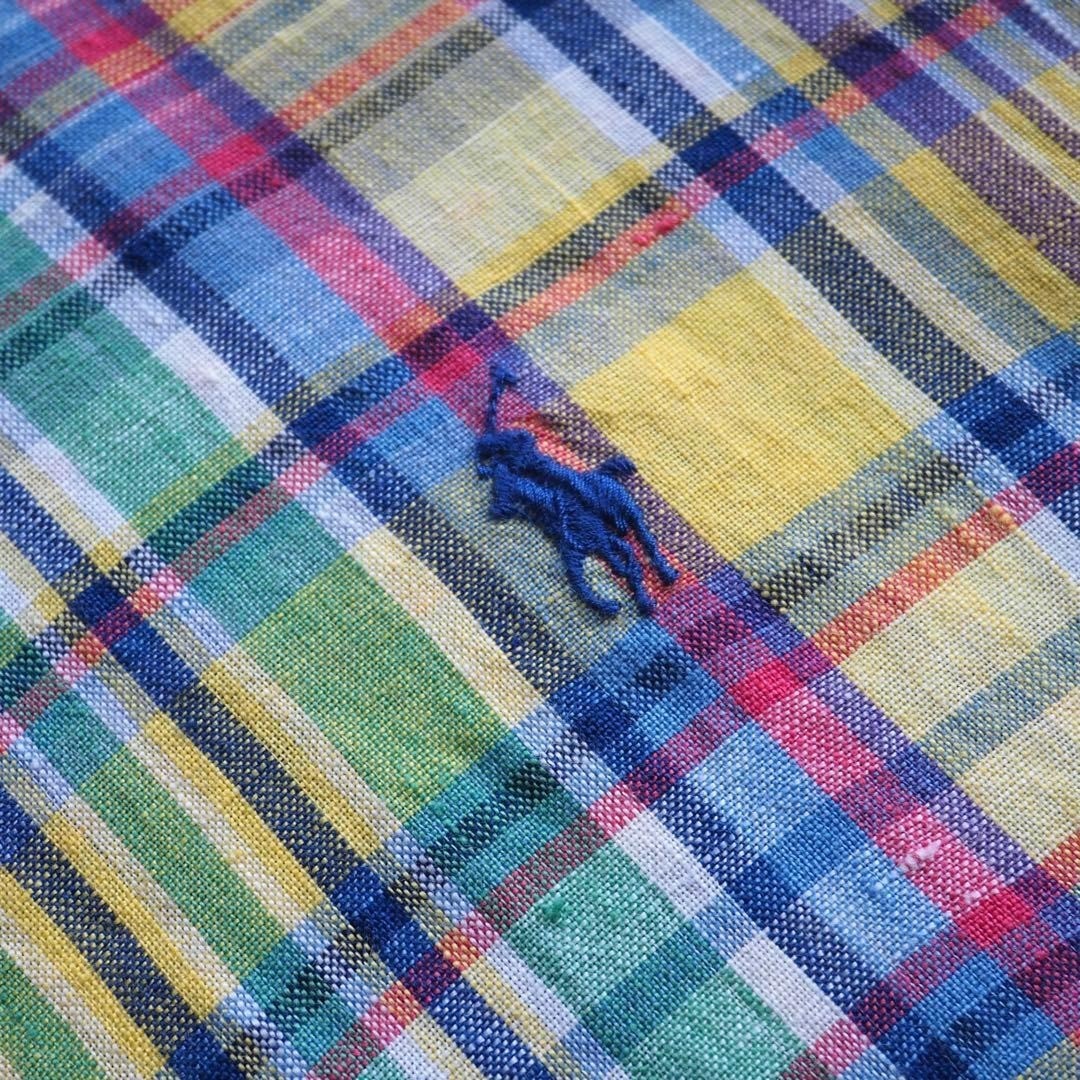 Polo Ralph Lauren Linen Check Shirt Yellow 4XL Long Sleeve Rare Size Used image 9