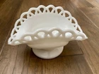 Vintage Milk Glass Pedestal Banana Fruit Bowl Stand Colonial Lace Design