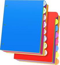 16 Pcs 8 Tabs Plastic Binder Dividers for 3 Ring Binders Index Tab Dividers