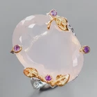 Jewellery 34 ct Natural Rose Quartz Ring 925 Sterling Silver Size 8 /R437525