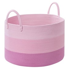 Blanket Basket Living Room, 67L Large Round Storage Basket, Cotton Rope Laund...