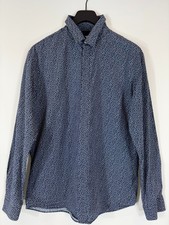 JACK JONES Premium JPR Dress Up Shirt Men's LARGE Spread Collar Blue Patterned
