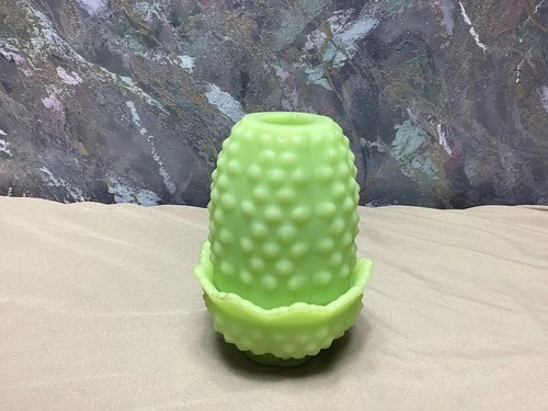 FENTON Lime Sherbert Satin Hobnail Fairy Lamp Uranium Glass READ #dc