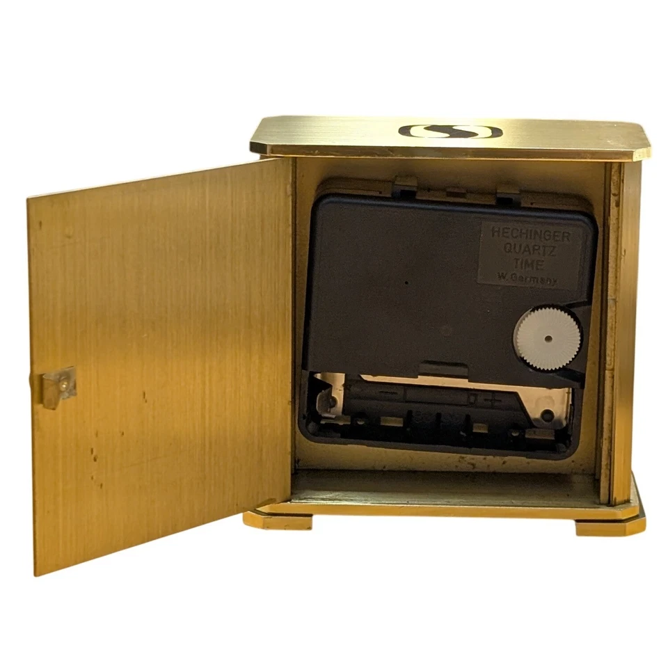 Reloj de mesa vintage Tiffany & Co. de latón Alemania Hechinger cuarzo tiempo decoración de escritorio Foto 3 de 4