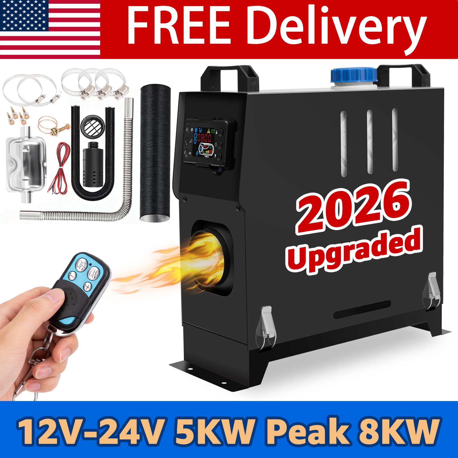 12V 24V 8KW Air Diesel Heater Night Parking Upgrade LCD For RV