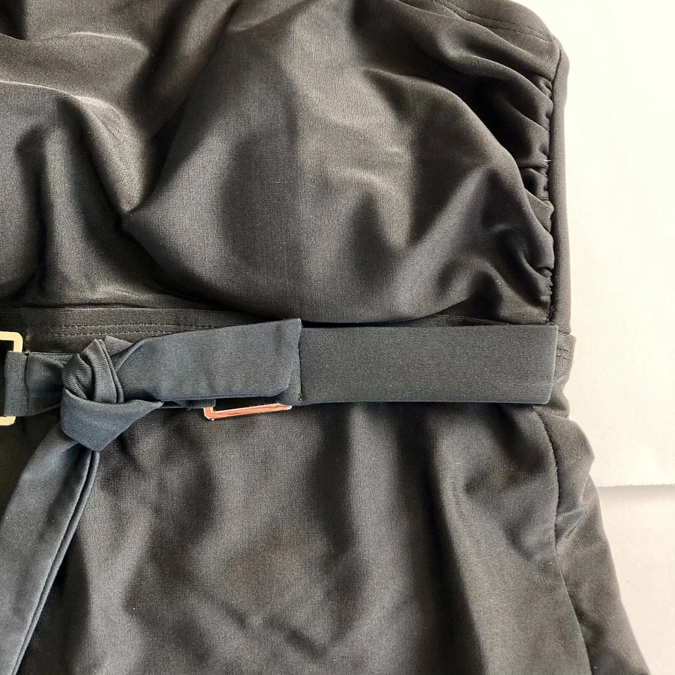 Vestido de baño Merona para mujer S negro de una pieza con falda y cinturón halter traje de baño modesto Foto 3 de 4