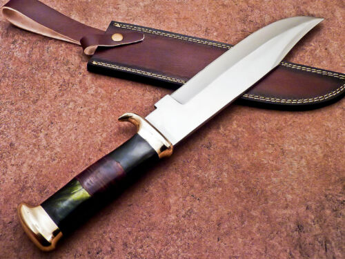 COLTELLO DA CACCIA BOWIE LAMA ACCIAIO D2 FORGIATO A MANO 17" UNICO PERSONALIZZATO, MANICO IN PELLE - Foto 5 di 14