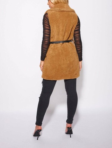 Camel Brown Borg Midi Gilet WITH Belt Bag - Picture 3 of 7