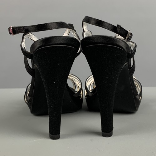 ESCADA Talla 9 Negro Plata Seda Pedrería Sandalias Tira en Tobillo - Imagen 3 de 10