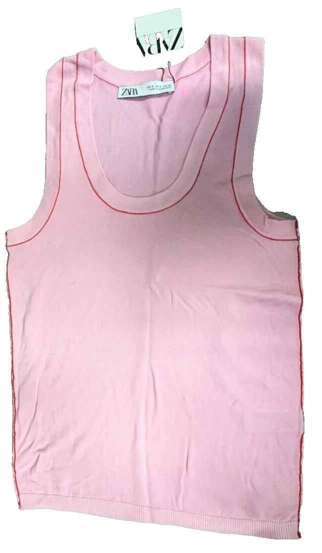 Zara Pink Tank Top with Red Stitching Size Small