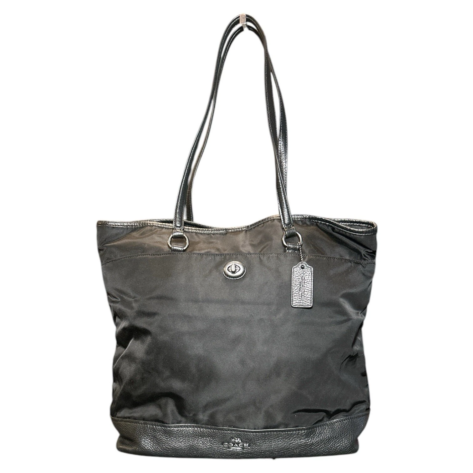 NWT Coach Nylon & Leather Black Tote Handbag F57903 Turnlock Carryall Purse