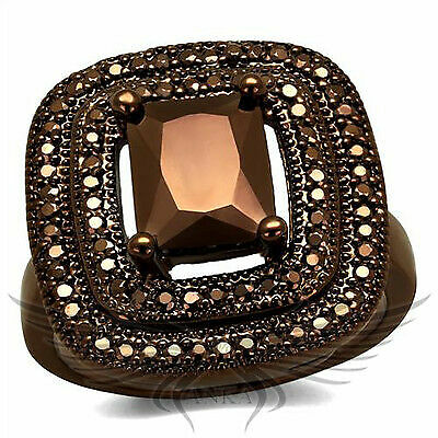 Brilliant 2.6C Emerald Cubic Zircon CZ AAA Coffee Ion Plated Fashion Ring 3W1128