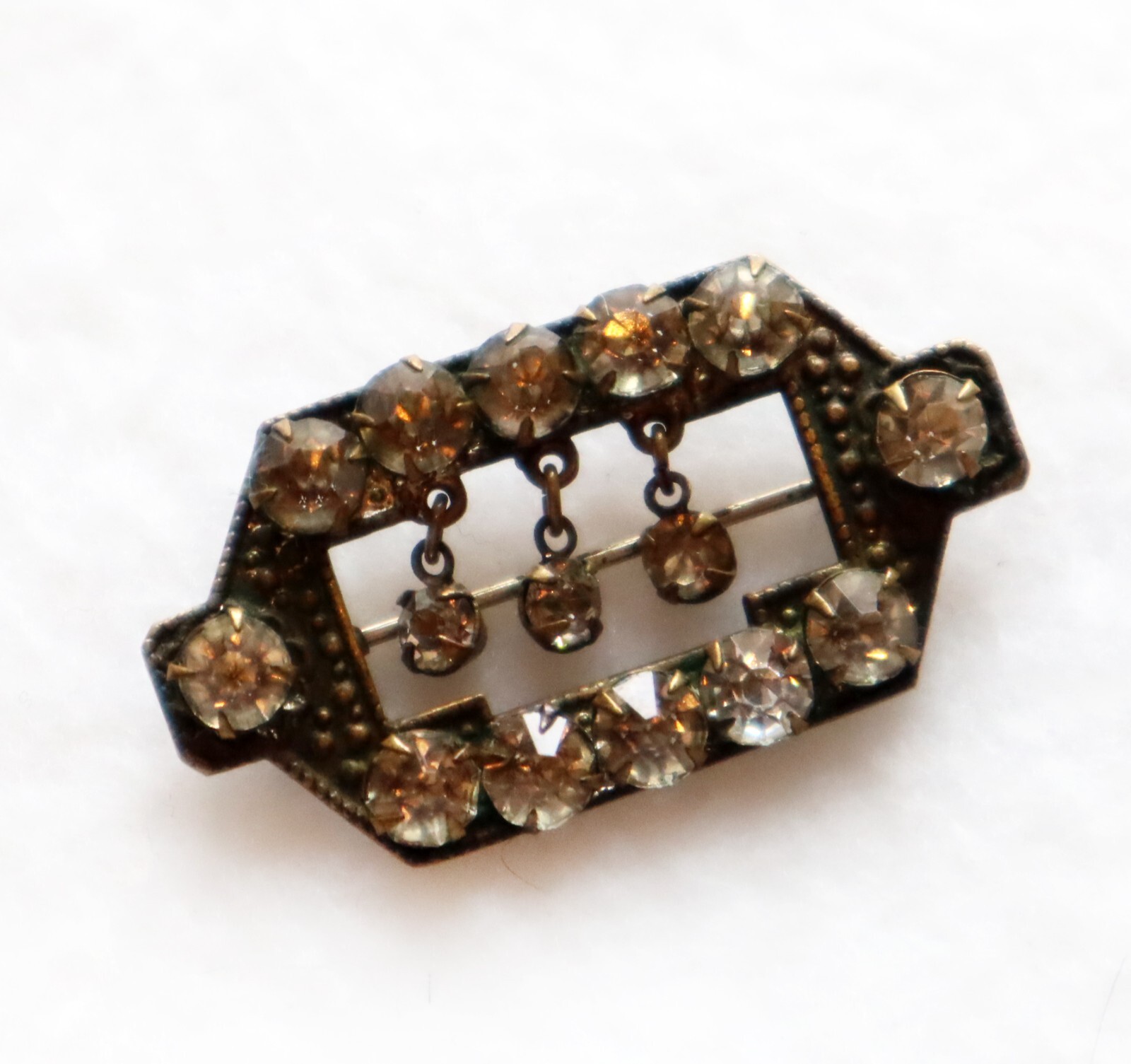 Unique Victorian Dangling Paste Stone Brooch Rive… - image 2