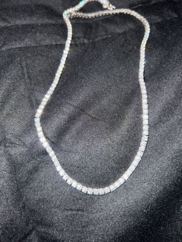 Lab Grown Moissanite Diamond Tennis Necklace 18”3"mm 14KWhite Gold,5-20 Carat TW - Picture 2 of 5