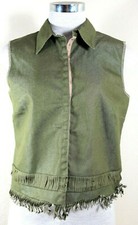 Nwt Alberta Ferretti Green Fringes Button Cotton Vest Top Blazer Small 38 4 5 6