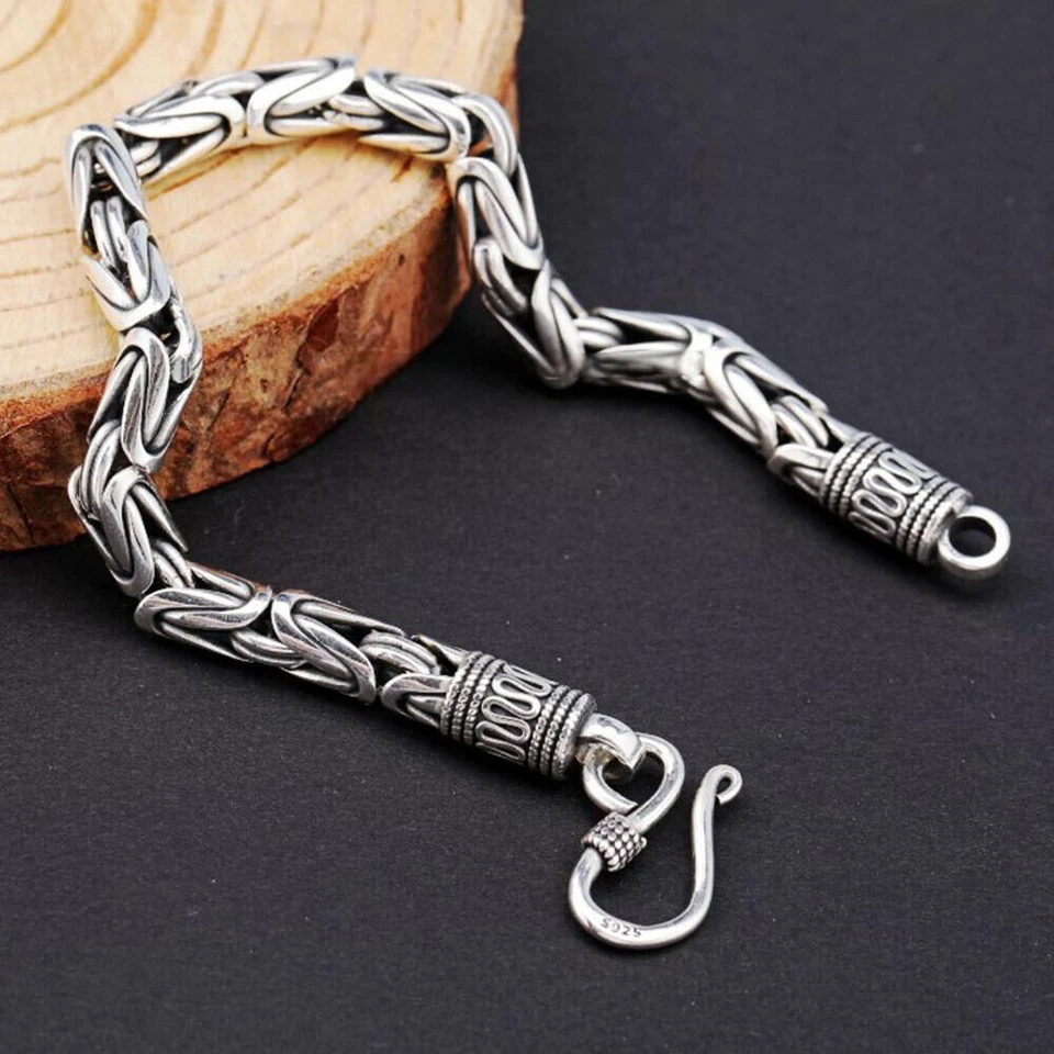 Pure S925 Sterling Silver Chain 4mm/5mm/6mm/7mm Byzantine Link Bracelet 6-9inch - Image 2 of 4