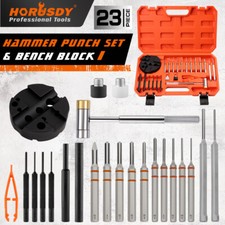 23PC Roll Pin Punch  Hammer Set Bench Block Maintenance Repair Tool Storage Box