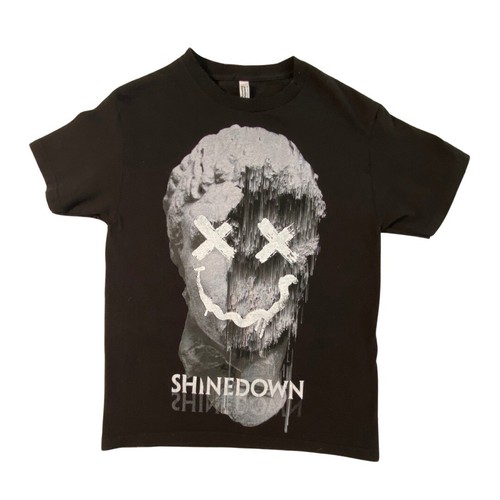 Shinedown Happy Face Statue Black Double-Sided Graphic T-Shirt Med