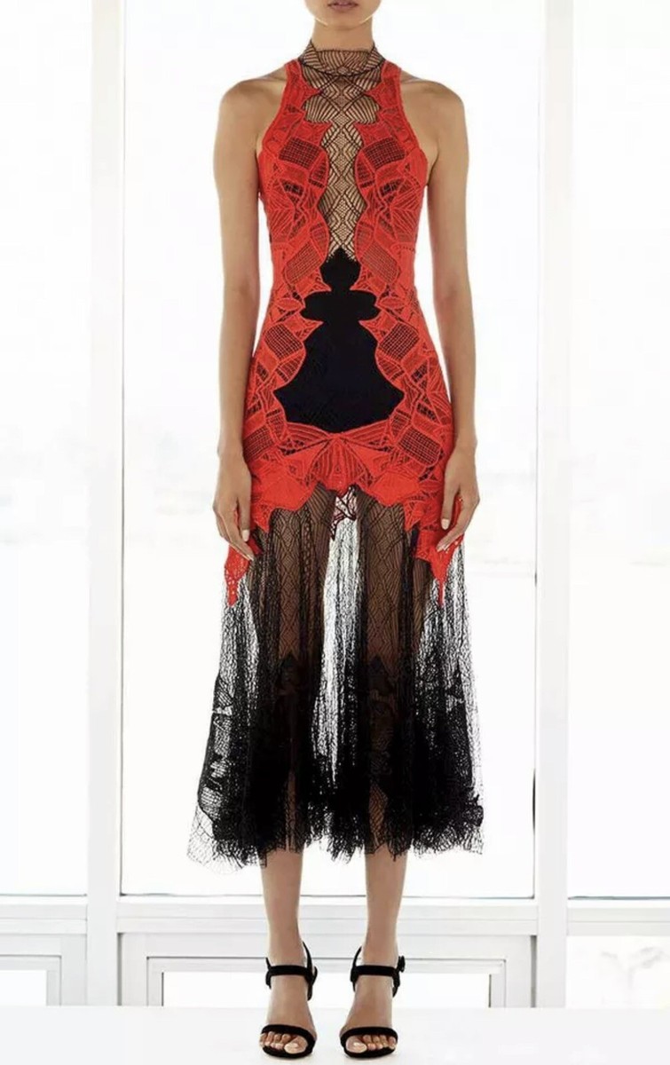 JONATHAN SIMKHAI {$1,695} Red Lace Crochet sleeveless midi dress Size 2 JONATHAN SIMKHAI {$1,695} Red Lace Crochet sleeveless midi dress Size 2