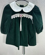 Vintage Girls Brooke Lindsay Green Velvet Dress Crochet Trim Flare Belt Sz 4 NWT