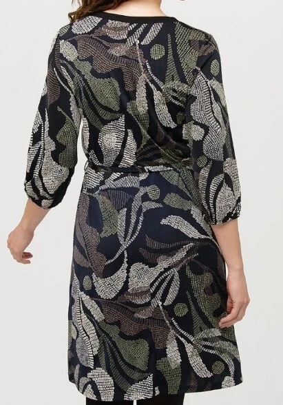 robe motifs feuillage noir manches longues Christine Laure, idéal demi saison. - Photo 2/3