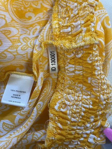 New York & Company Large Semi-sheer Blouse Yellow White Paisley Elastic Waist - Picture 9 of 11