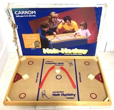 Vintage Carrom Nok Hockey Game Board with Original  Box, 2 Sticks & 1 Puck