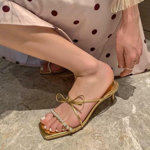 para de moda de verano punta de peep gatito tacones medios | eBay