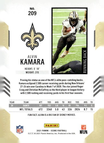 2021 Score #209 Alvin Kamara Lava - Foto 2 di 2