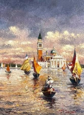 Oil on canvas cityscape T. Knysh - San Giorgio Maggiore view Classical art