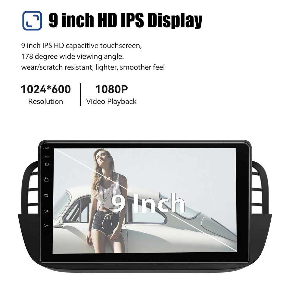 Autoradio 9" Apple Carplay Android12 32G GPS Navi RDS per Fiat 500 2007-2015 IPS - Immagine 2 di 4