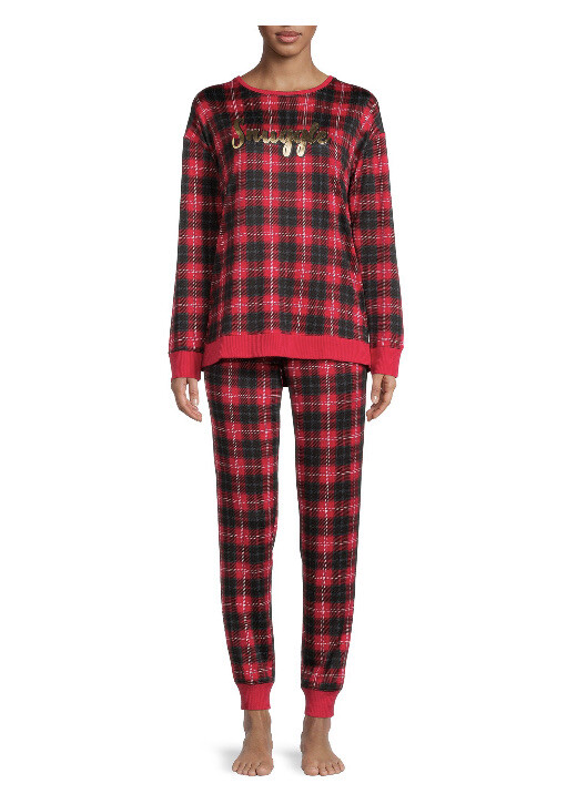 New Women’s Christmas Red Pj Set "Snuggle" Size XL Red Plaid Hacci