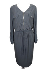 Emma & Michele Women's Size L Gray Zip Front Dress, Pockets