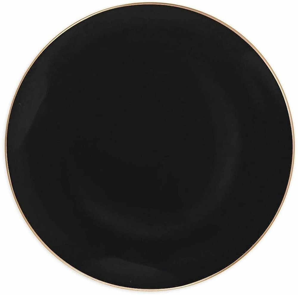 Organic Collection Disposable Plastic Salad Plates Black & Gold Rim 7.5
