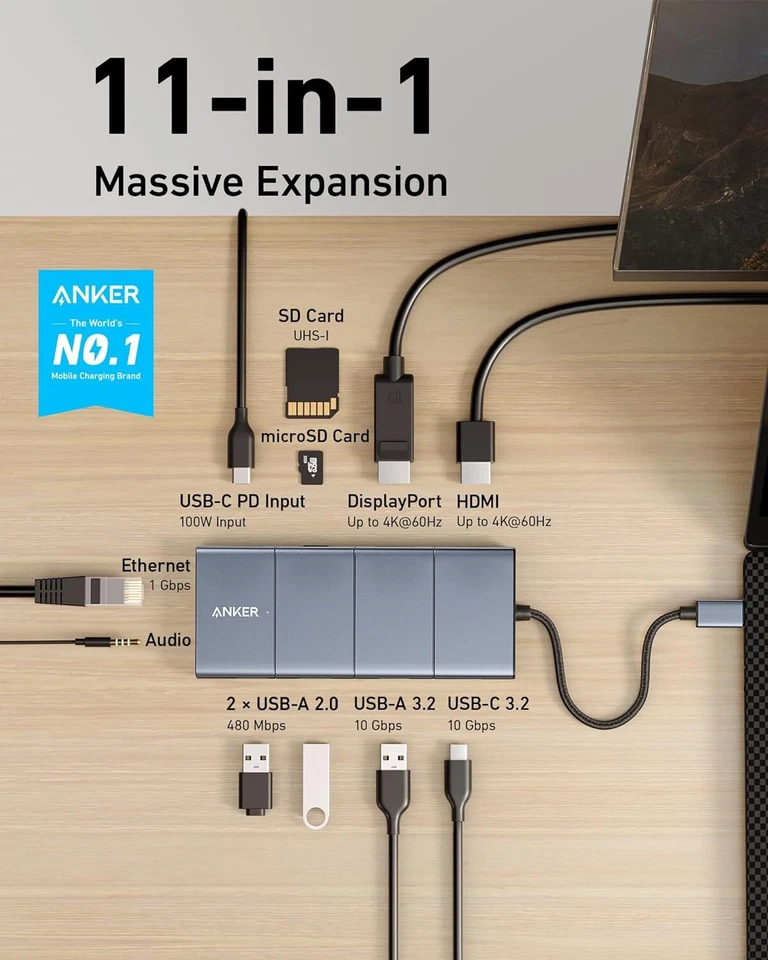 Anker USB C Hub 565 11-in-1 Laptop Docking station Splitter Dual Monitor 100W PD - Image 2 of 4