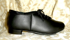 THEATRICALS Black MAN MADE LEATHER Tap DANCE Shoes TIE OXFORD STYLE FLATS sz 8.5
