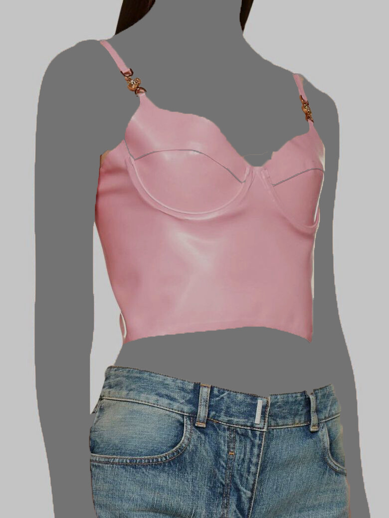 $1425 Versace Italy Women's Pink Solid Medusa Latex Crop Top