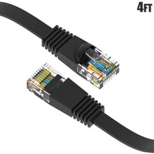 4FT Flat Cat6 RJ45 Network LAN Ethernet Patch Cable Slim Copper Wire 32AWG Black