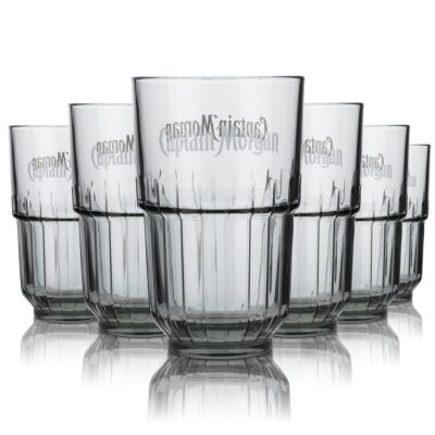 6x Captain Morgan Glas LinQ 0,4l Longdrink Gläserset Reliefschliff Schwarztönung