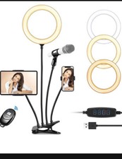 Selfie Ring Light with Cell Phone Holder Stand for Live Stream/Makeup, Clip on,