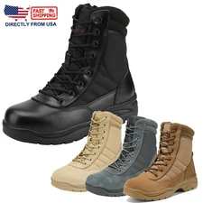 Men's Military Boots Tactical Side Zipper Work Boots Ankle Leather Army Boots