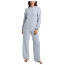 2 Piece Fleece Pajamas for Women Set Loungewear Outfits Knit Small Light Blue